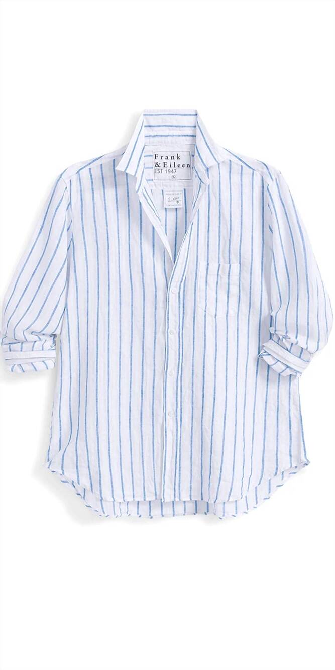 NEW FRANK & EILEEN women's eileen button up shirt in white turquoise